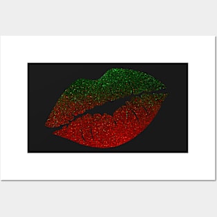 Red Green Ombre Christmas Faux Glitter Lips Posters and Art